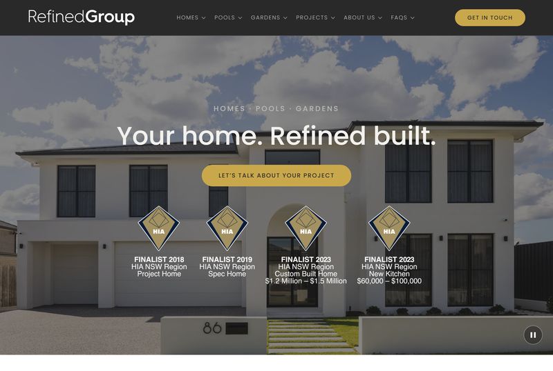 The rebuilt Refined Group homepage, showing the company name, navigation and four HIA NSW finalist badges